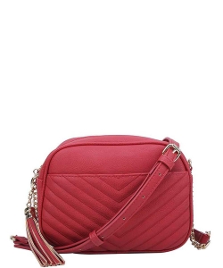 Fashion V Pattern Stitch Tassel Crossbody Bag WU-121 RED